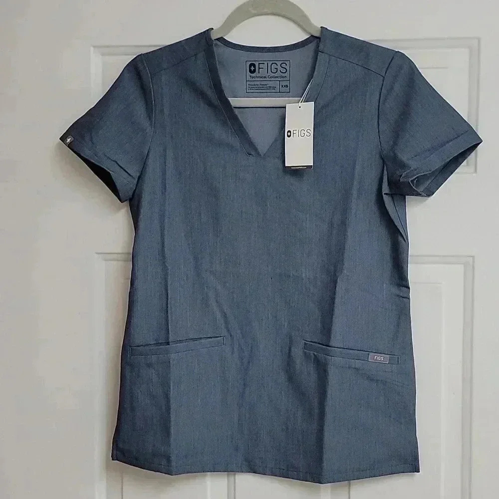 Figs Casma Three-Pocket Scrub Top in Heather Denim Limited Edition